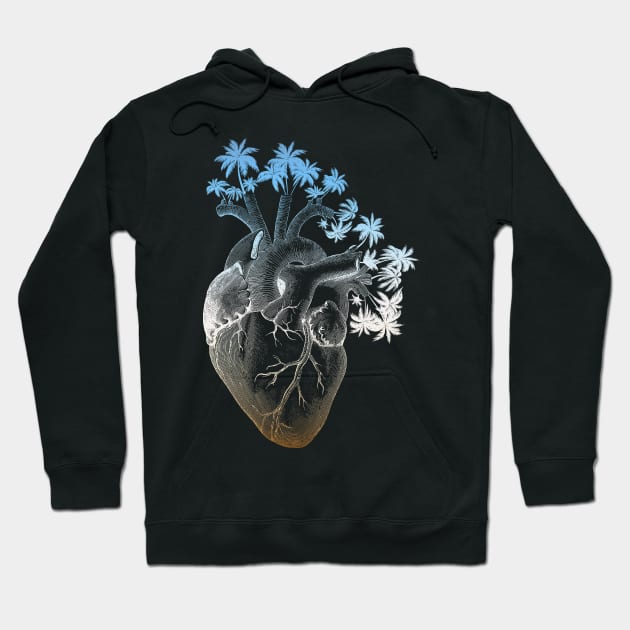 Beach Colored Anatomically Correct Human Heart - Palm Trees Hoodie by treszure_chest